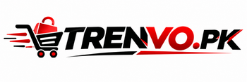 A digital logo featuring a red shopping cart with a red gift box icon on the left, followed by the text 'TRENVO.PK' in bold black and red lettering, set against a plain white background.